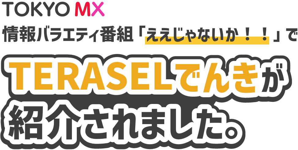 TOKYO MX 情報バラエティ番組「ええじゃないか！！」でTERASELでんきが紹介されました。